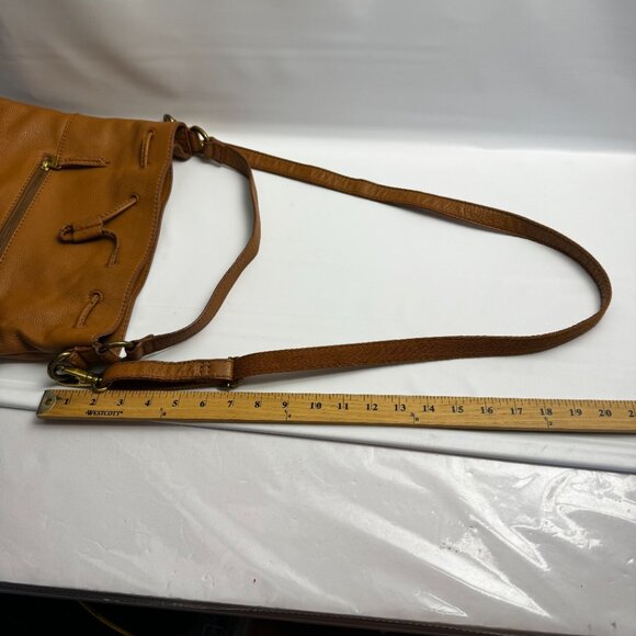 Fossil Vickery Tan Drawstring Satchel/Top Handle Leather Shoulder Crossbody READ - Picture 9 of 16